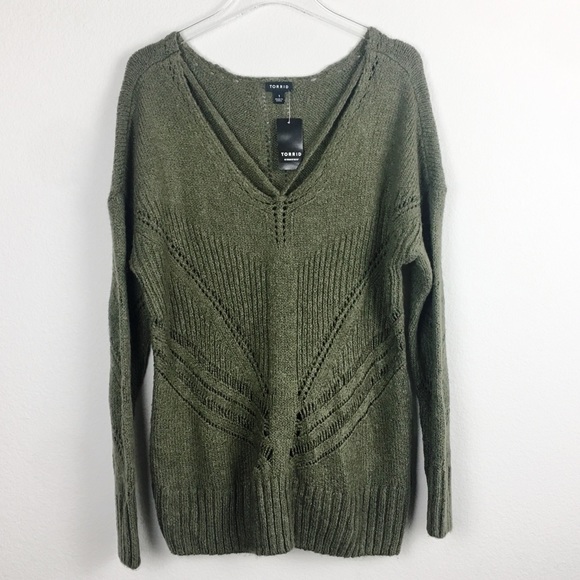 torrid Sweaters - Torrid | Olive Green Strap Pullover Sweater | 1X